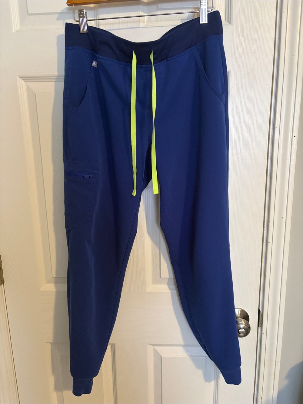 Women’s Electric Blue Jogger Scrub Pants with Neon Drawstring